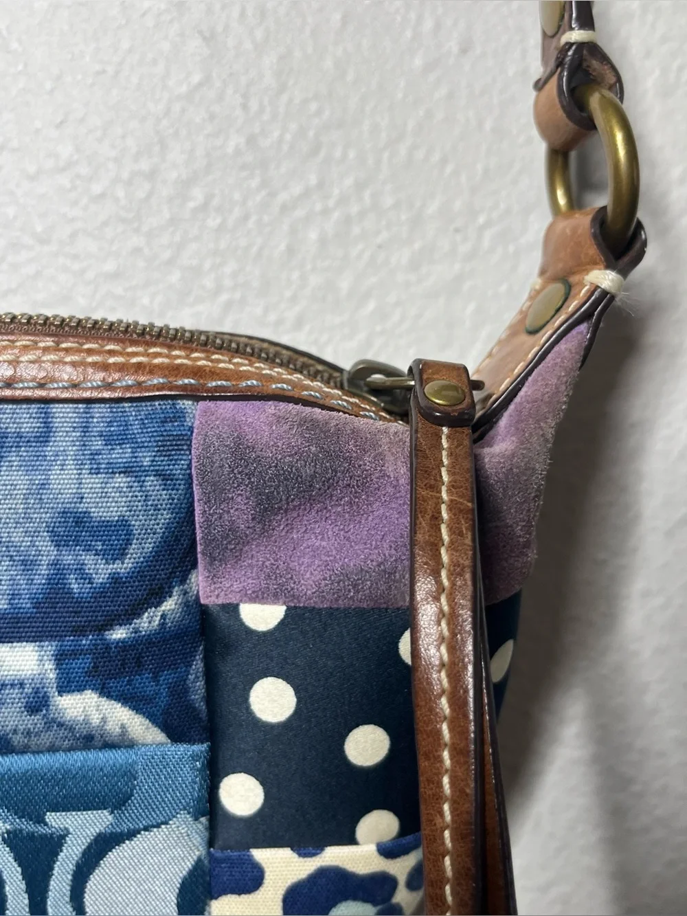 Vintage Coach Denim Sig Patchwork Floral Embroidered Crossbody Purse Bag 10819